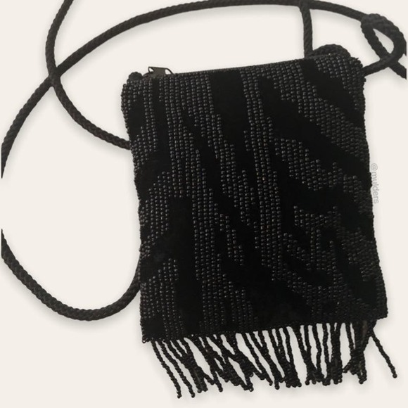Target Zebra Black Y2k Style Seed Bead Fringe Crossbody Mini Purse Bag Goth - Picture 1 of 10